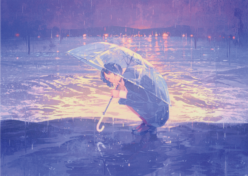 デジタルイラスト｜げみ「透明な雨に隠れて」